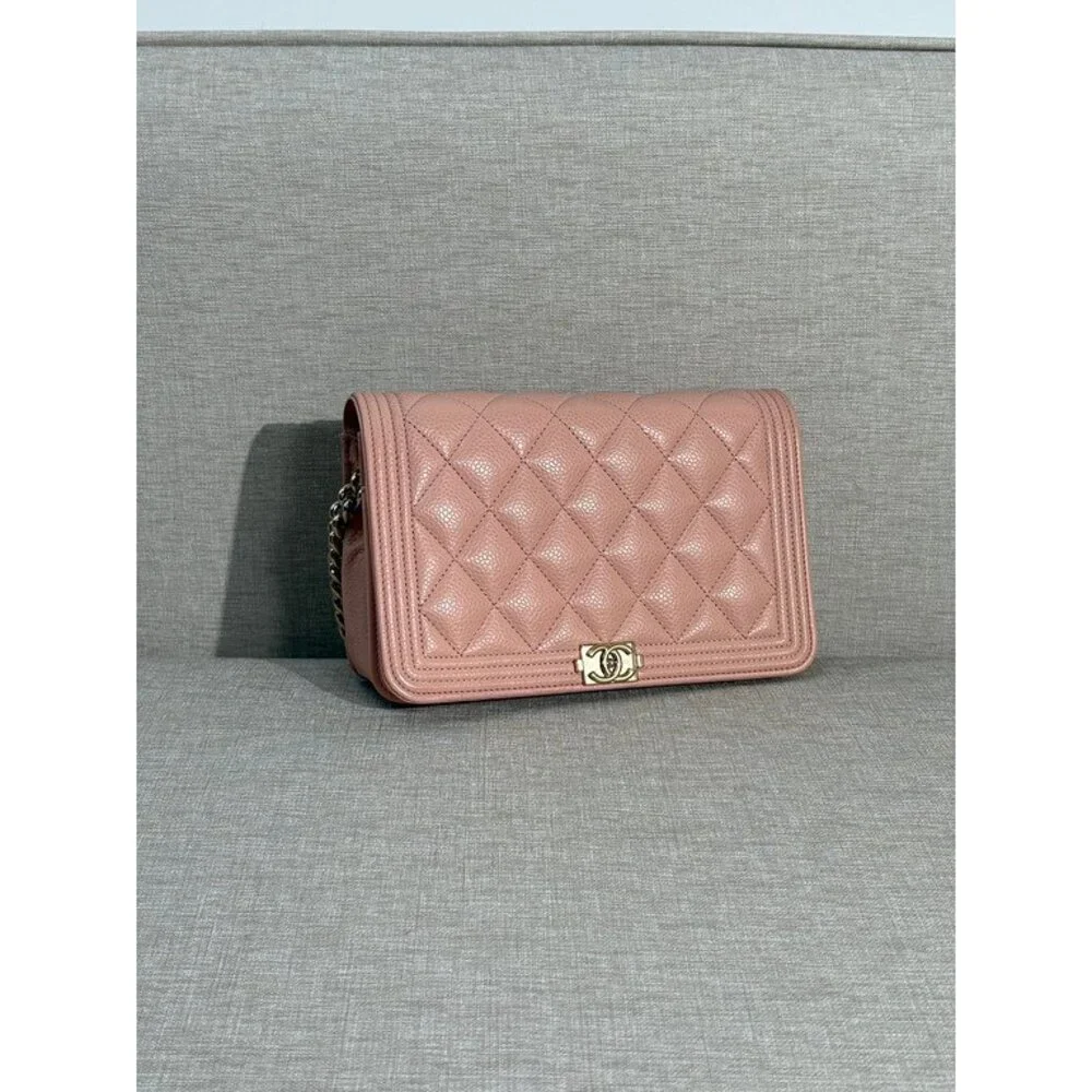 CHANEL Light Pink Caviar Boy WOC GHW